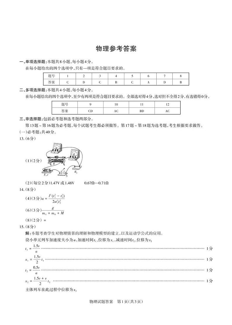 山西省2021届高三阶段性测试物理答案（PDF版）第1页