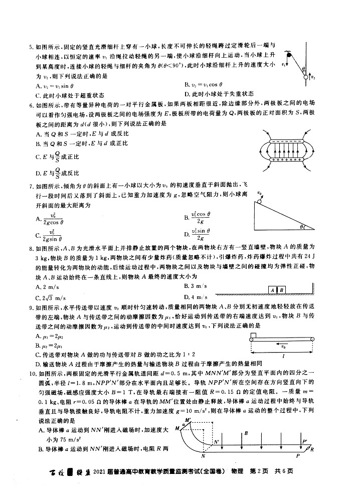 百校联盟2021届旧高考9月份联考物理试题Doc1第2页