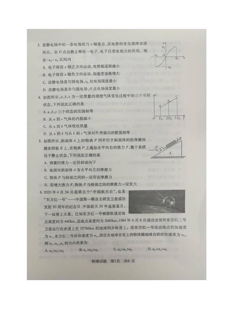 山东省日照五莲县丶安丘市、诸城市、兰山区2020届高三6月模拟物理试题（图片版）第2页