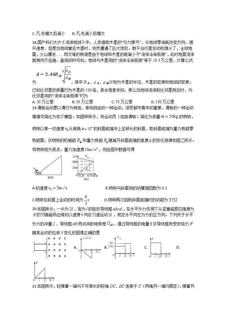 2020泸州合江中学高三下学期第四次月考试理综物理试题含答案第2页