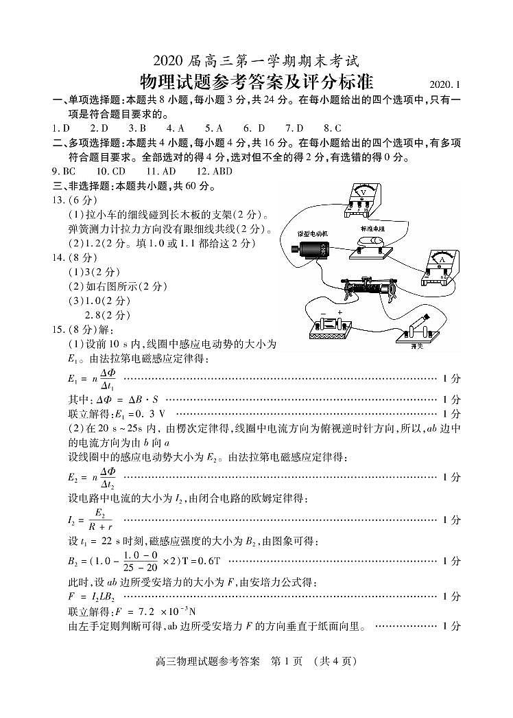 2020枣庄高三上学期期末考试物理试题PDF版含答案01