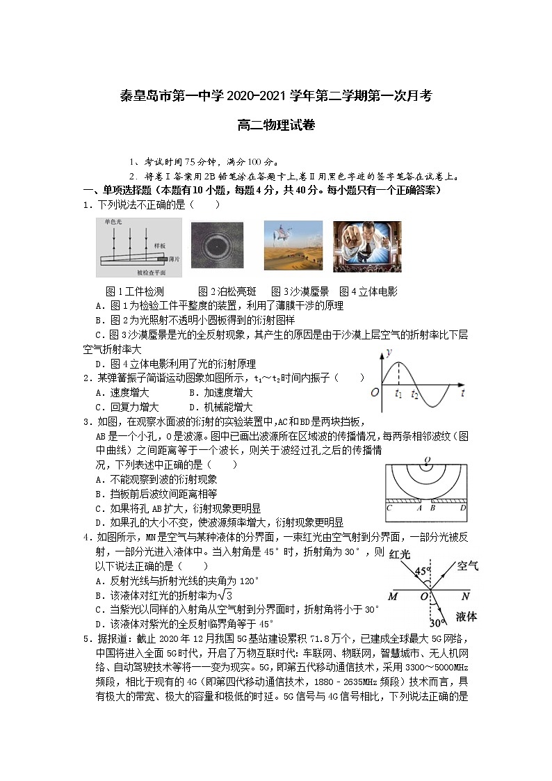 2021秦皇岛一中高二下学期第一次月考物理试卷含答案第1页