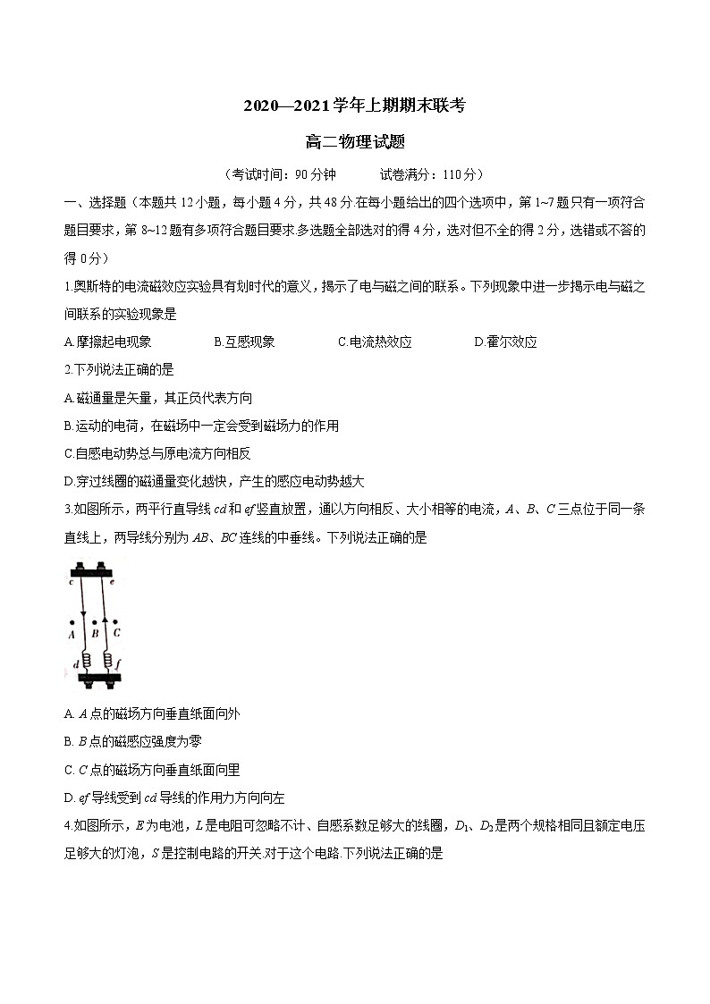 2021河南省豫南九校高二上学期期末联考物理试题含答案01