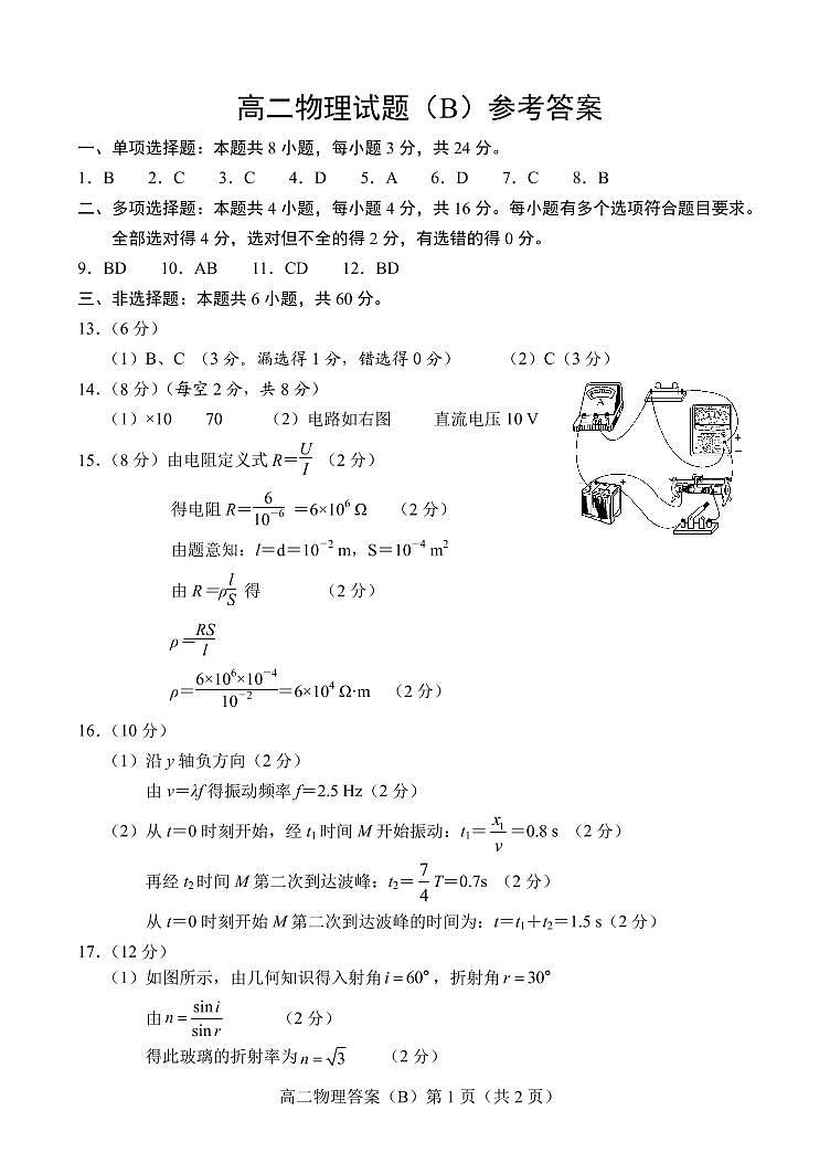 2021菏泽（二中系列学校）高二上学期期末考试物理试题（B）扫描版含答案01