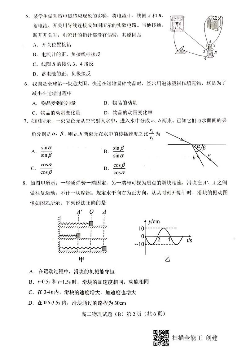 2021菏泽（二中系列学校）高二上学期期末考试物理试题（B）扫描版含答案02