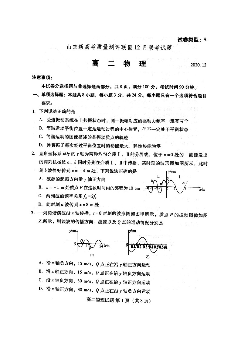 2021山东省新高考质量测评联盟高二上学期12月联考物理试题图片版含答案01