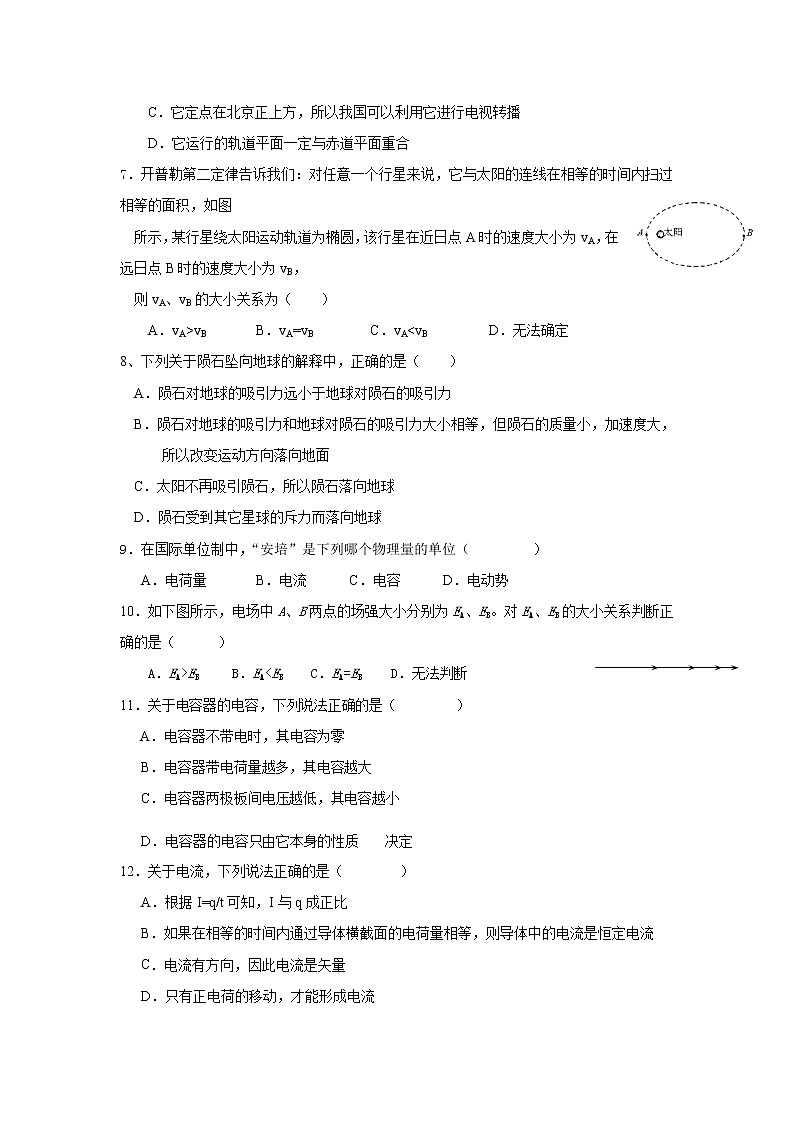 2021娄底一中高二上学期期中考试物理（学考班）试题含答案02