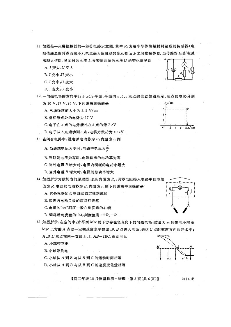 2021河南省豫北名校高二上学期10月质量检测物理试题扫描版含答案03