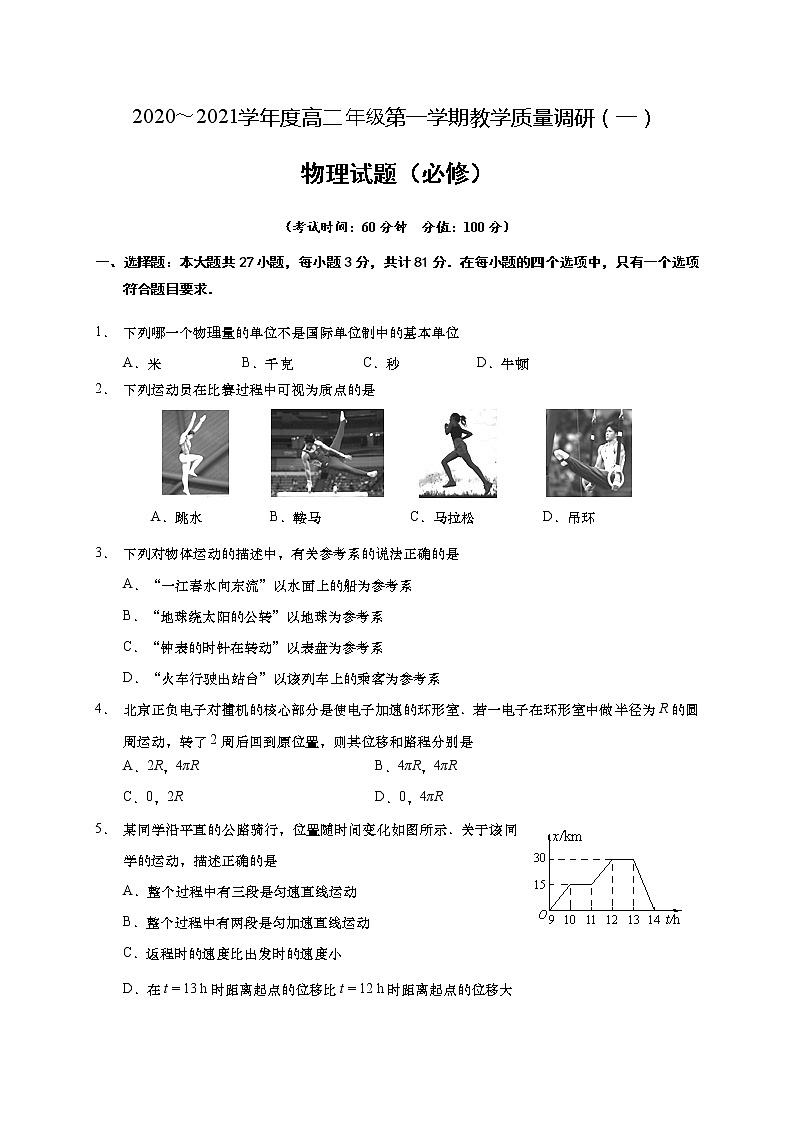 江苏省如皋市2020-2021学年高二上学期教学质量调研（一）物理试题（必修）第1页