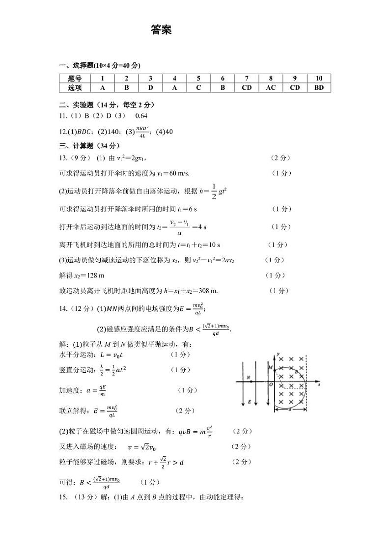 湖南省湘东九校2019-2020学年高二上学期期末联考物理答案（PDF版）第1页