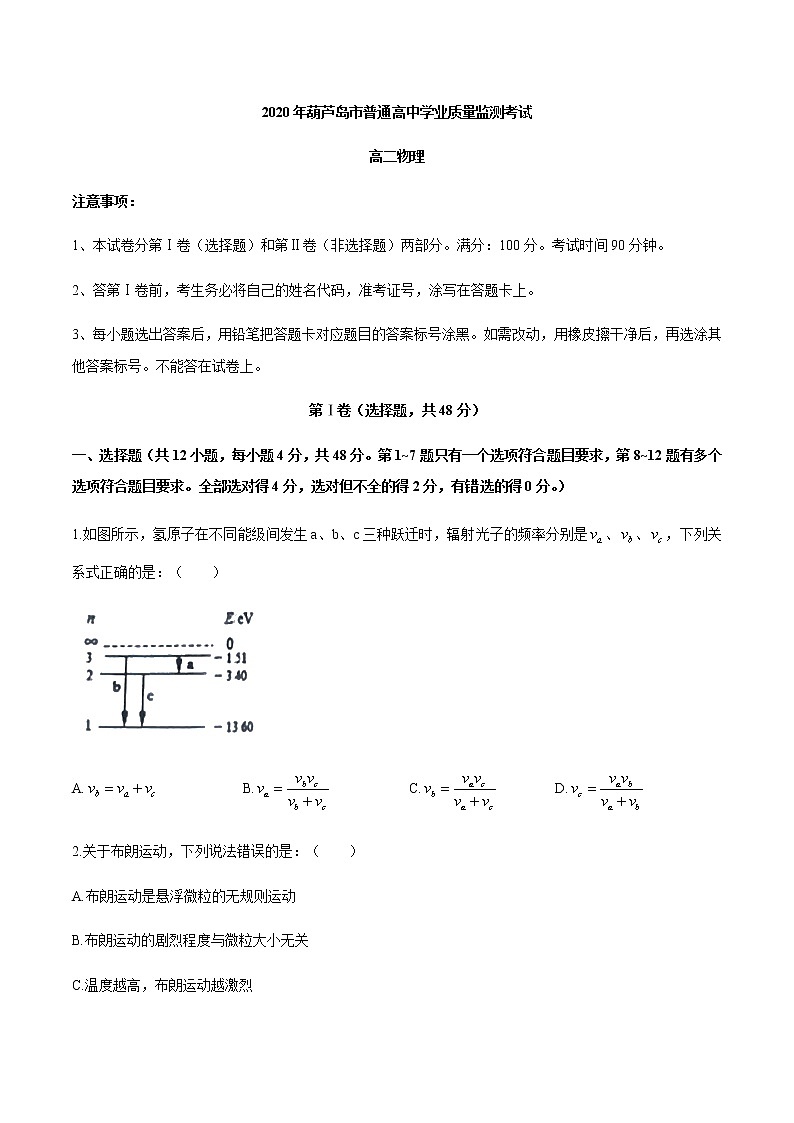 2020葫芦岛高二下学期期末考试物理试题含答案01