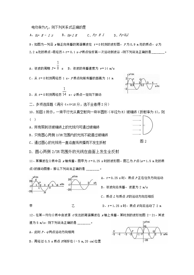 2020运城景胜中学高二下学期期末考试（7月）物理试题缺答案02