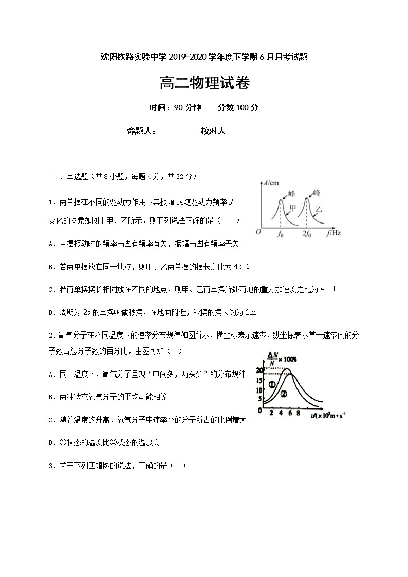 2020沈阳铁路实验中学高二下学期6月月考物理试题含答案第1页