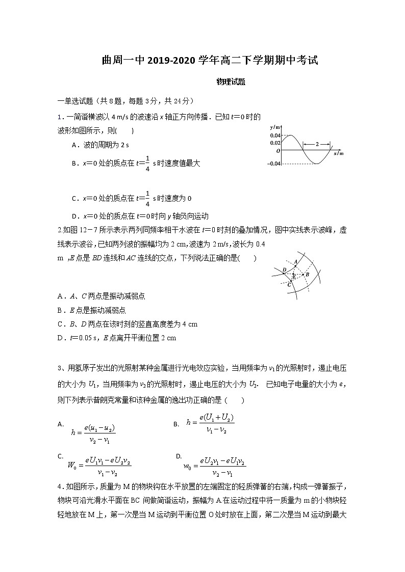 2020曲周县一中高二下学期期中考试物理试题含答案第1页