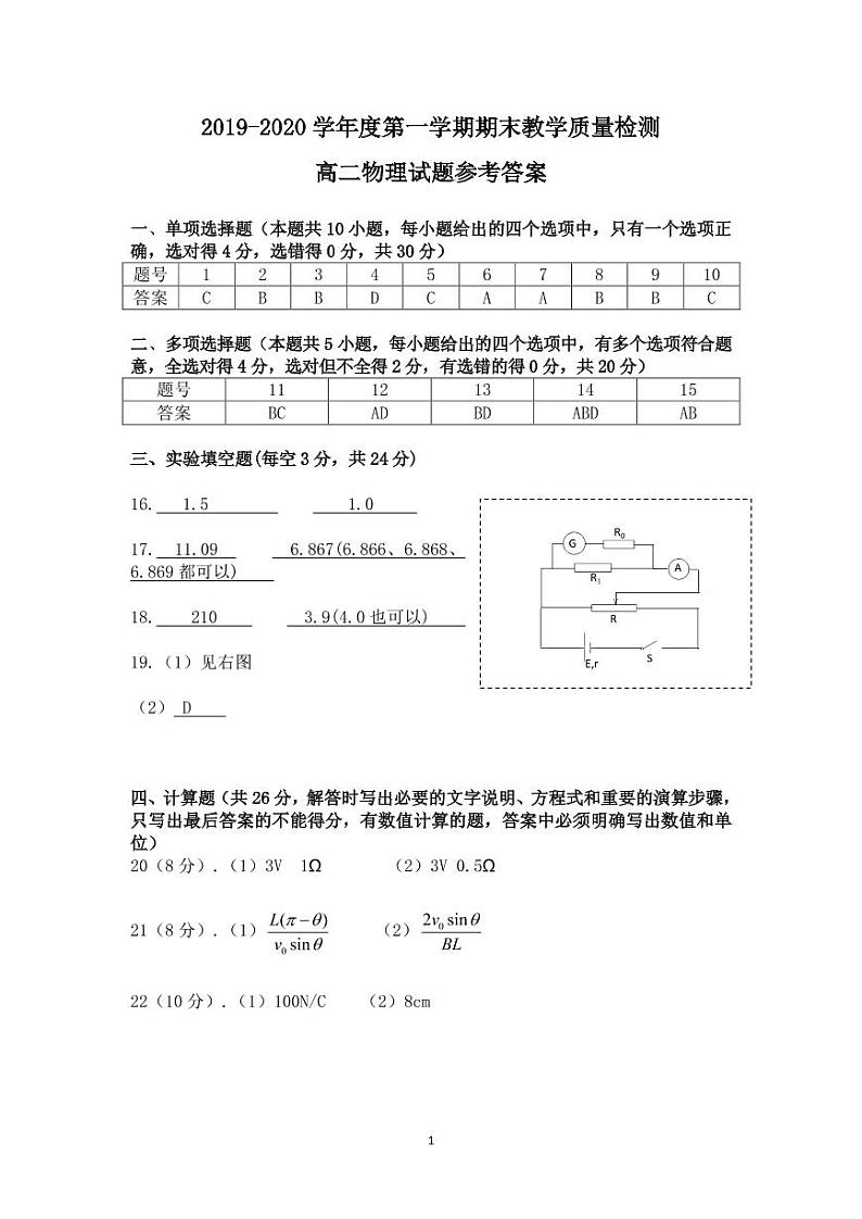 2020肥东县二中高二上学期期末考试物理试题PDF版含答案01