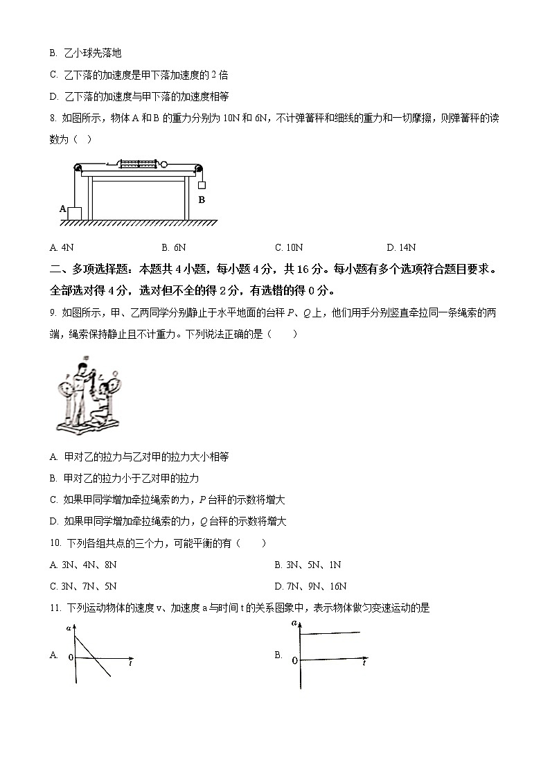2021菏泽高一上学期期末考试物理试题（B）含答案第3页