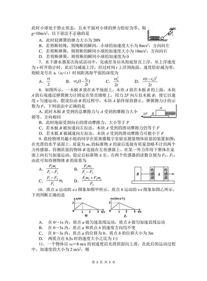 2021绵阳南山中学高一上学期期末热身考试（1月）物理PDF版含答案（可编辑）02