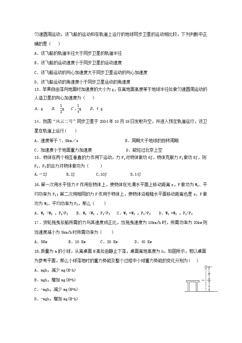 2020盐城大丰区新丰中学高一下学期期中考试物理试题含答案03
