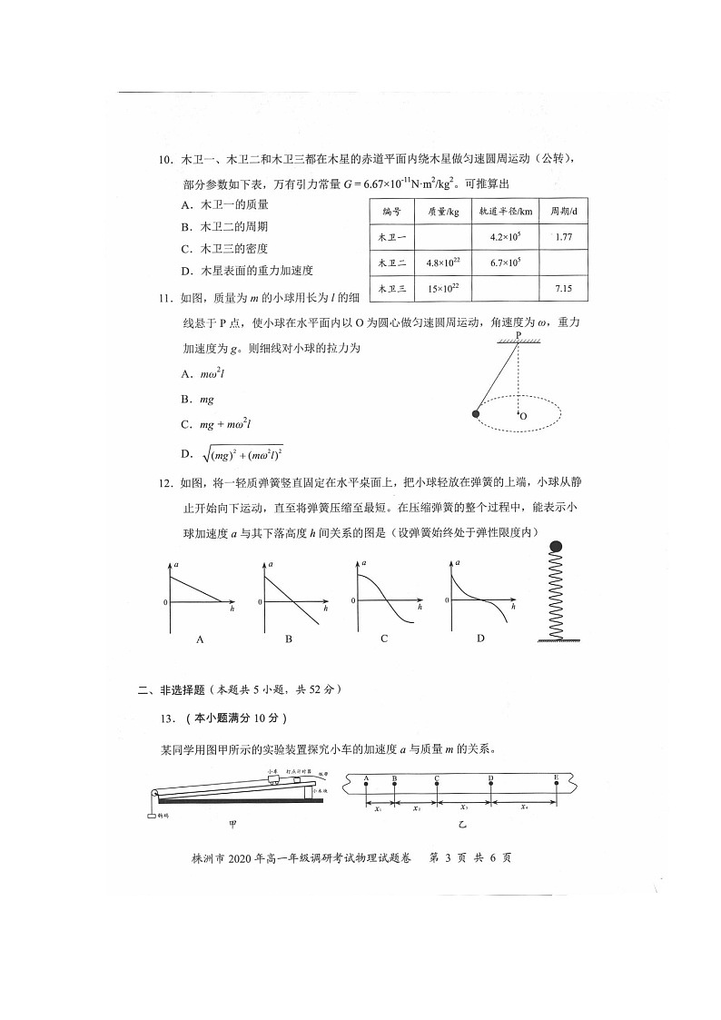 2020株洲高一下学期调研考试物理试题扫描版含答案第3页