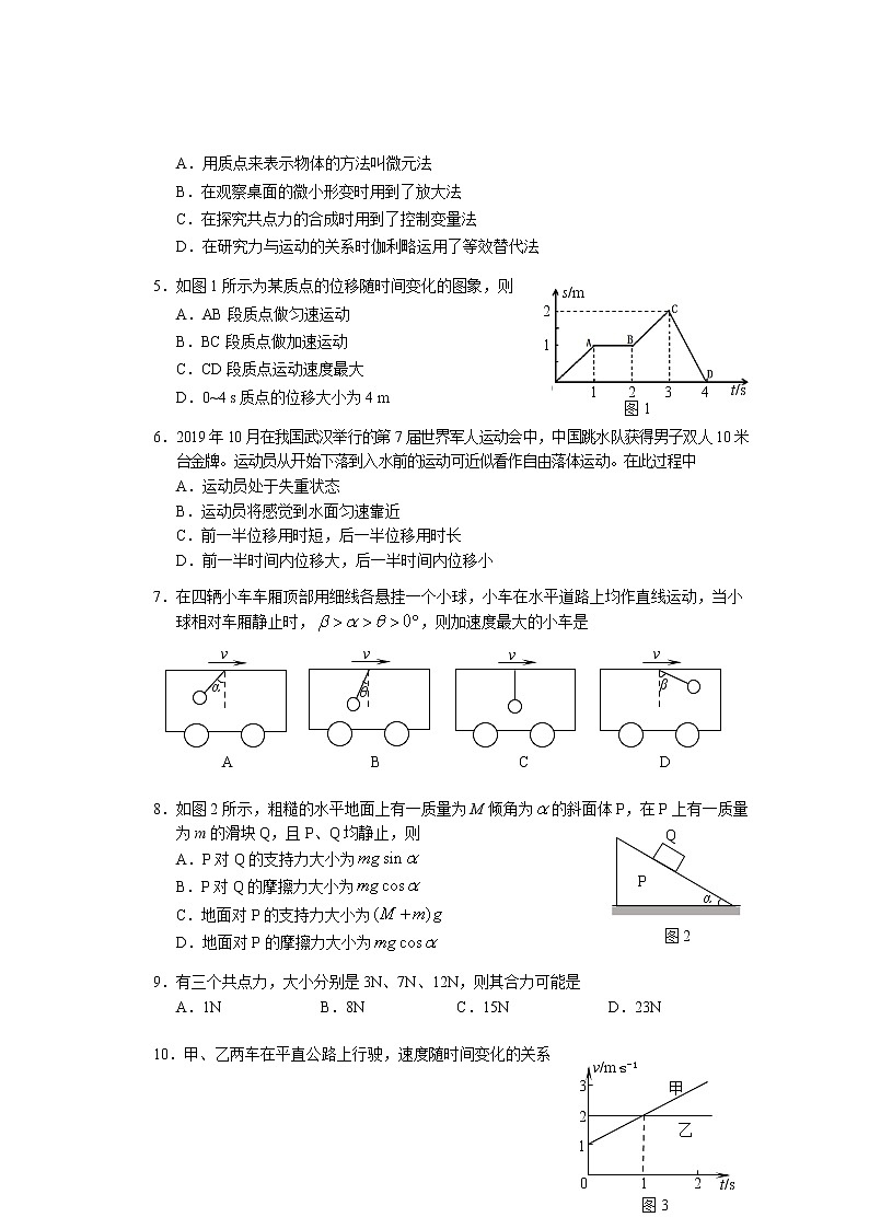 2019-2020高一上物理试题(1)第2页