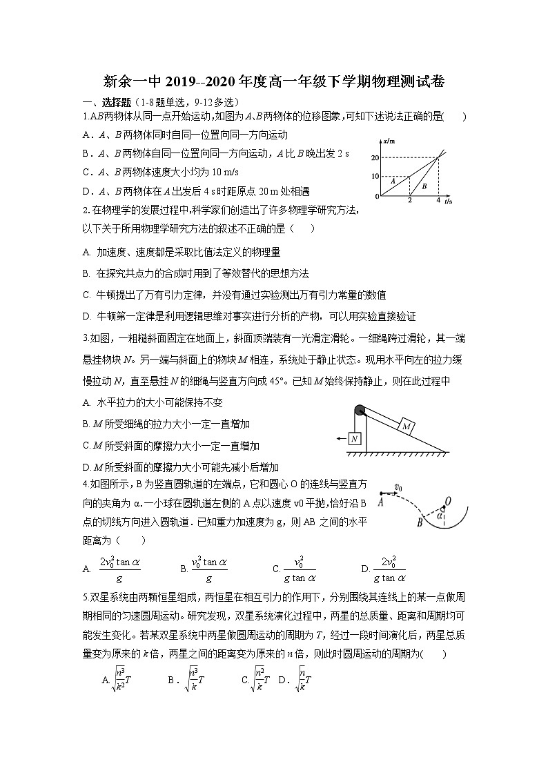 2020新余一中高一3月零班网上摸底考试物理试题含答案第1页