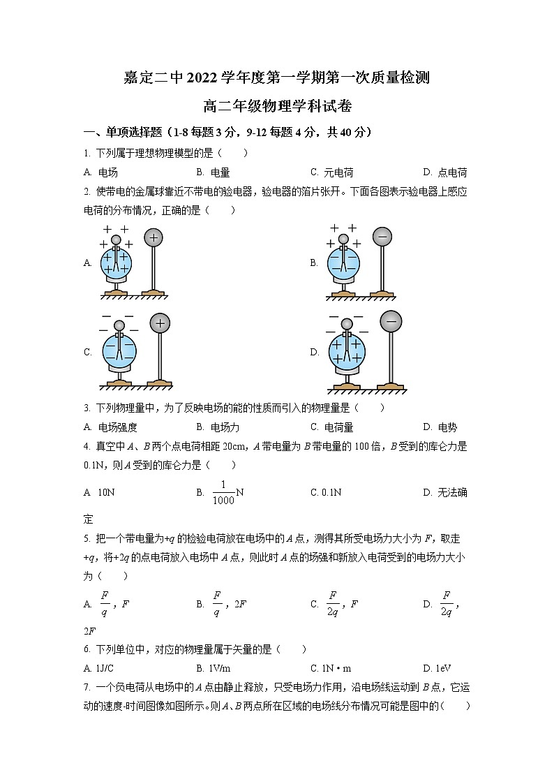 2022-2023学年上海市嘉定区第二中学高二上学期第一次质量检测物理试题01