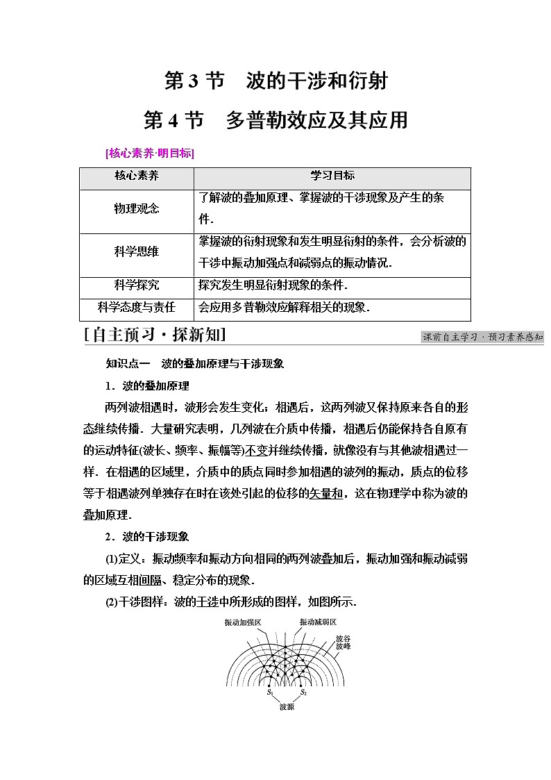 鲁科版高中物理选择性必修第一册第3章第3节波的干涉和衍射第4节多普勒效应及其应用课件+学案+练习含答案01