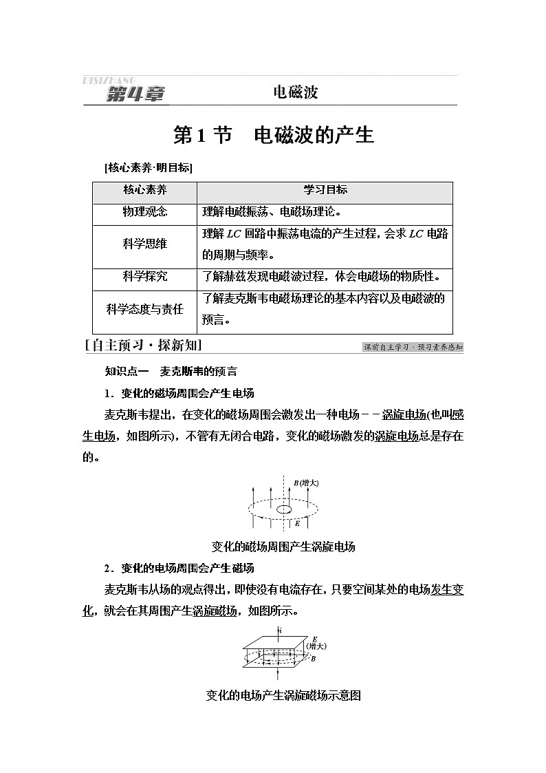 鲁科版高中物理选择性必修第二册第4章第1节电磁波的产生课件+学案+练习含答案01