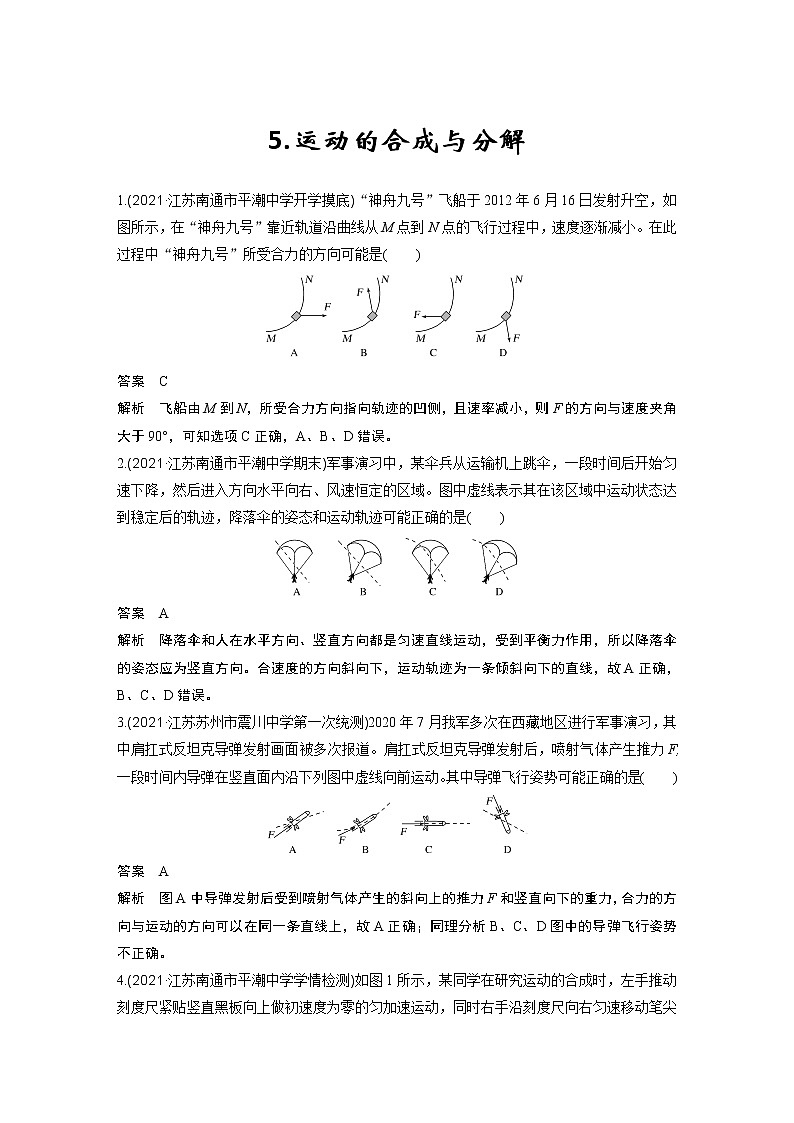 【最新版】23届高考二轮高考热点补救练习5.运动的合成与分解第1页