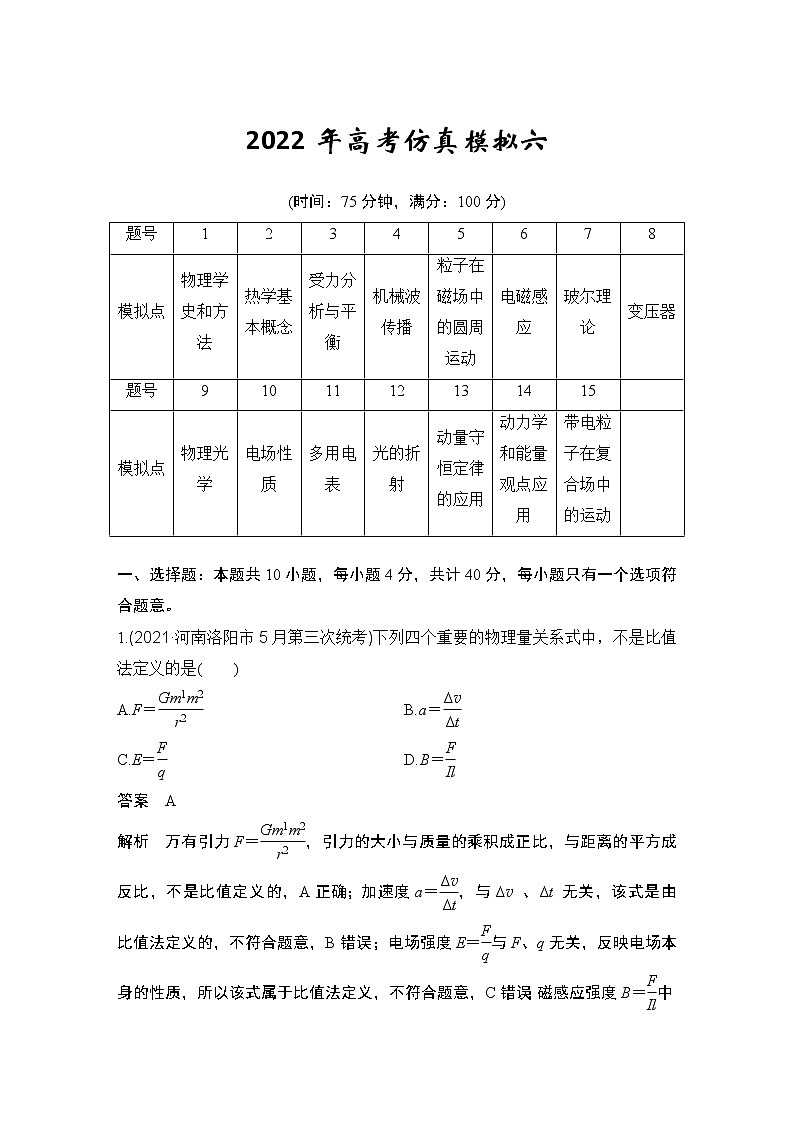 2022年高考仿真模拟六第1页