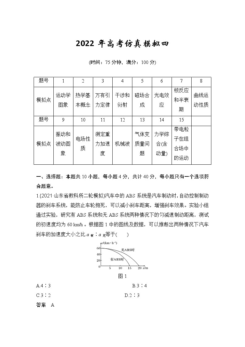 2022年高考仿真模拟四 试卷01
