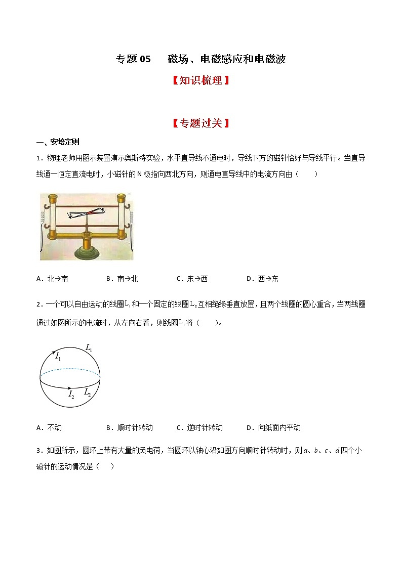 专题05 磁场、电磁感应和电磁波（知识梳理+专题过关）-2022-2023学年高二物理上学期期中期末考点大串讲（人教版2019）01