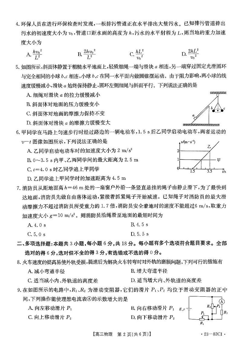 2023届河北省高三上学期10月联考物理试题 PDF版第2页