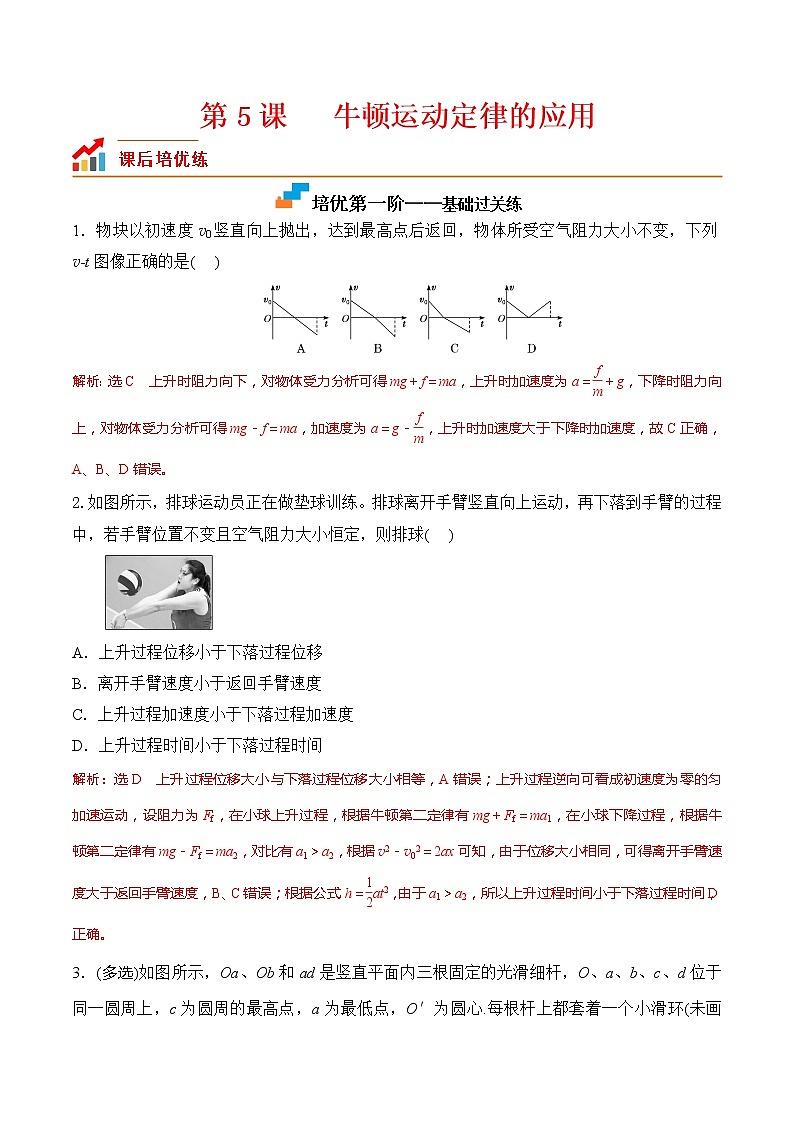 【分级练习】2022-2023学年(人教版2019)高一物理必修一课后分级练  第5课-《牛顿运动定律的应用》（解析版）第1页