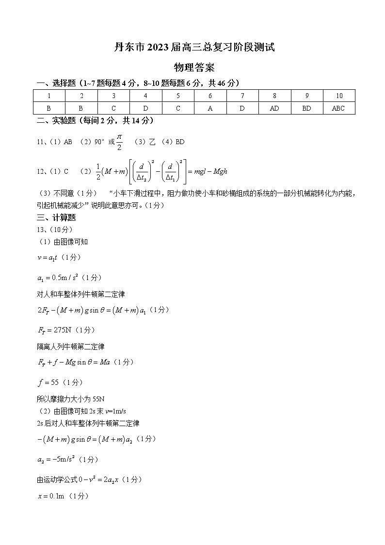 2022-2023学年辽宁省丹东市高三上学期第一次阶段测试 物理（word版）01