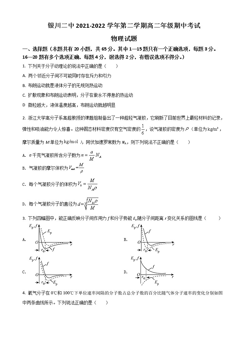 2022银川二中高二下学期期中考试物理试题含解析01