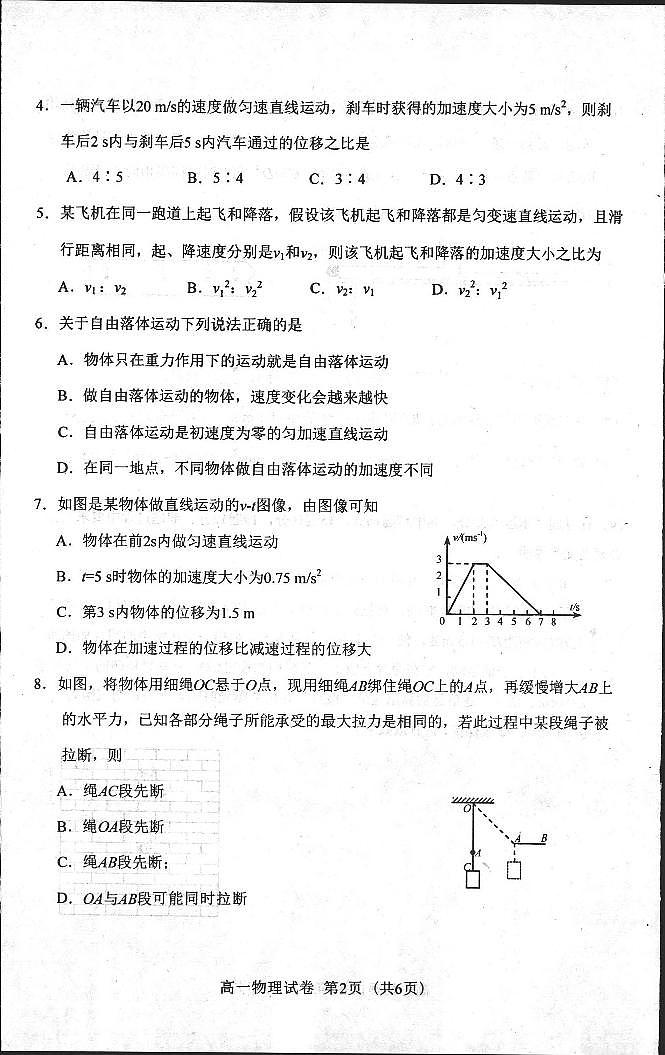 2023唐山十县一中联盟高一上学期期中考试物理试题PDF版含答案02