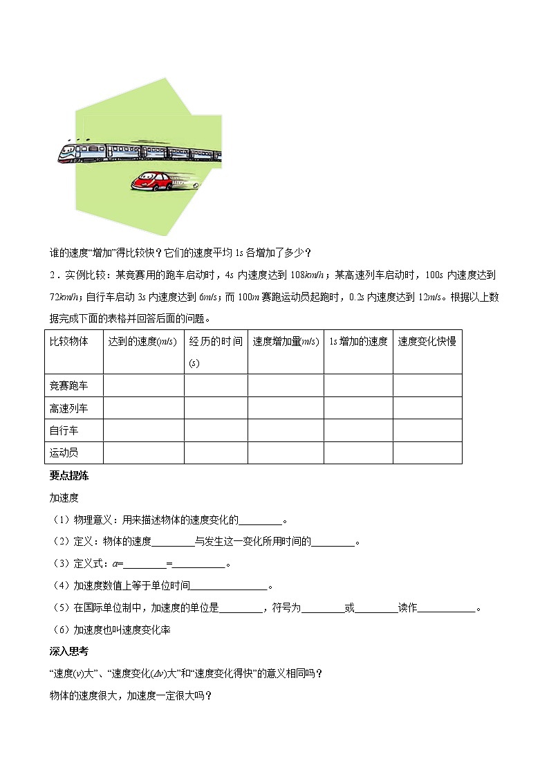 高中物理人教必修一1.4 速度变化快慢的描述加速度导学案）第3页