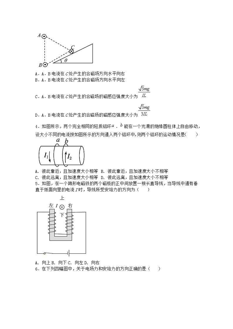 物理沪科版选择性必修第二册第1节 安培力优质作业第2页