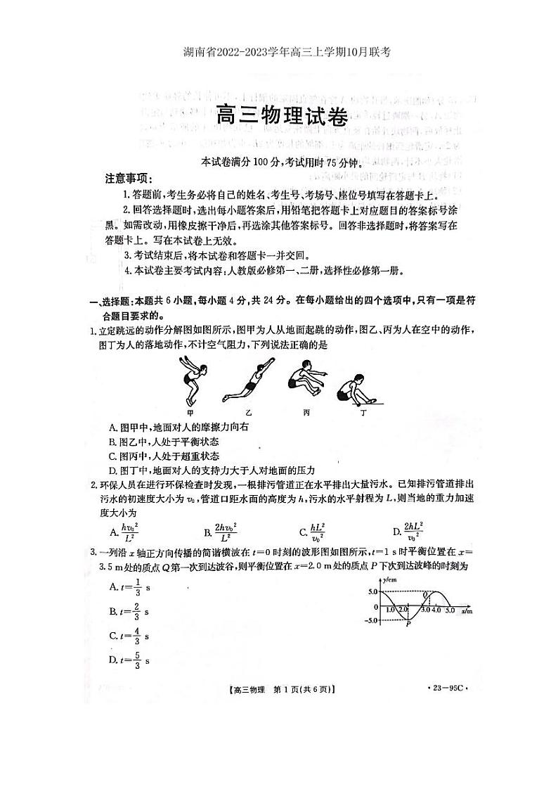 2022-2023学年湖南省高三上学期10月联考 物理试题 PDF版01