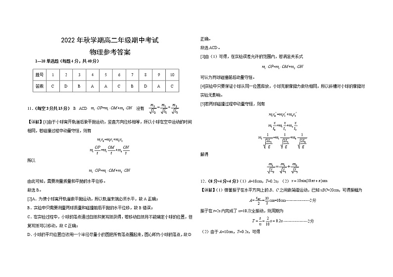 03-2022秋高二年级期中考试物理试卷参考答案第1页