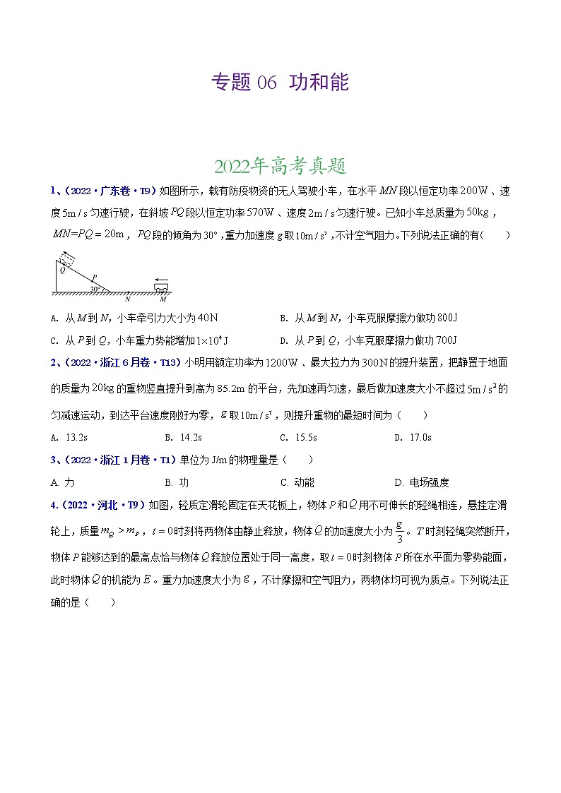 【三年高考真题】最新三年物理高考真题分项汇编——专题06《功和能》（2023新高考地区专用）01