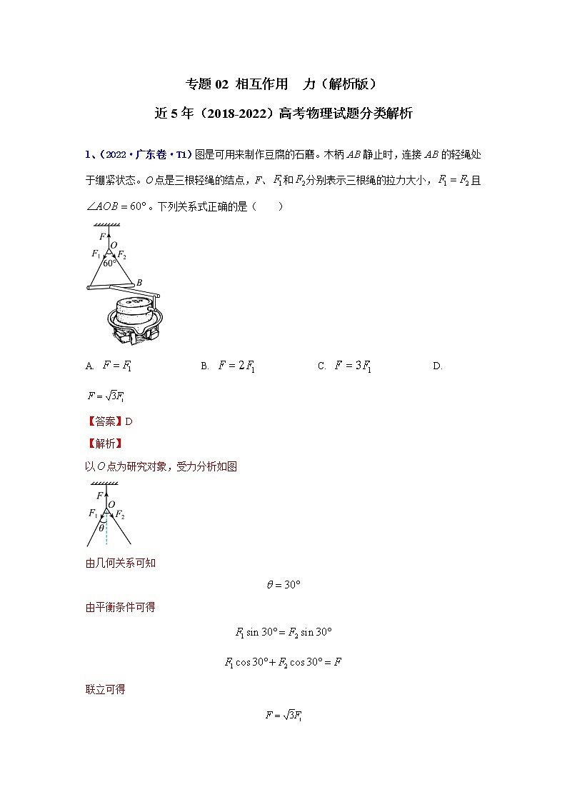 【五年高考真题】最新五年物理高考真题分项汇编——专题02《相互作用——力》（2023全国卷地区通用）01