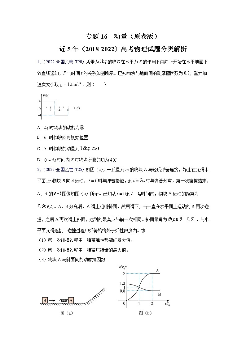 【2018-2022高考真题】高考物理五年真题汇编——专题16《动量》（原卷版）（全国卷地区通用）第1页