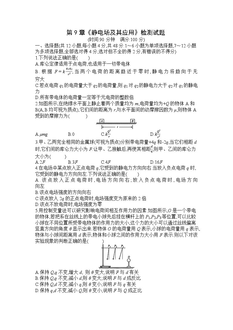 2022-2023学年人教版必修第三册 第9章 静电场及其应用 单元测试第1页
