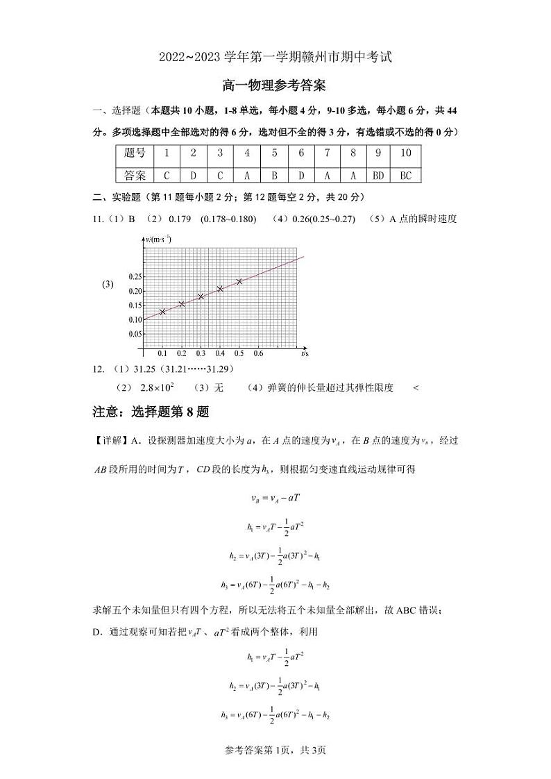 物理期中考试参考答案第1页