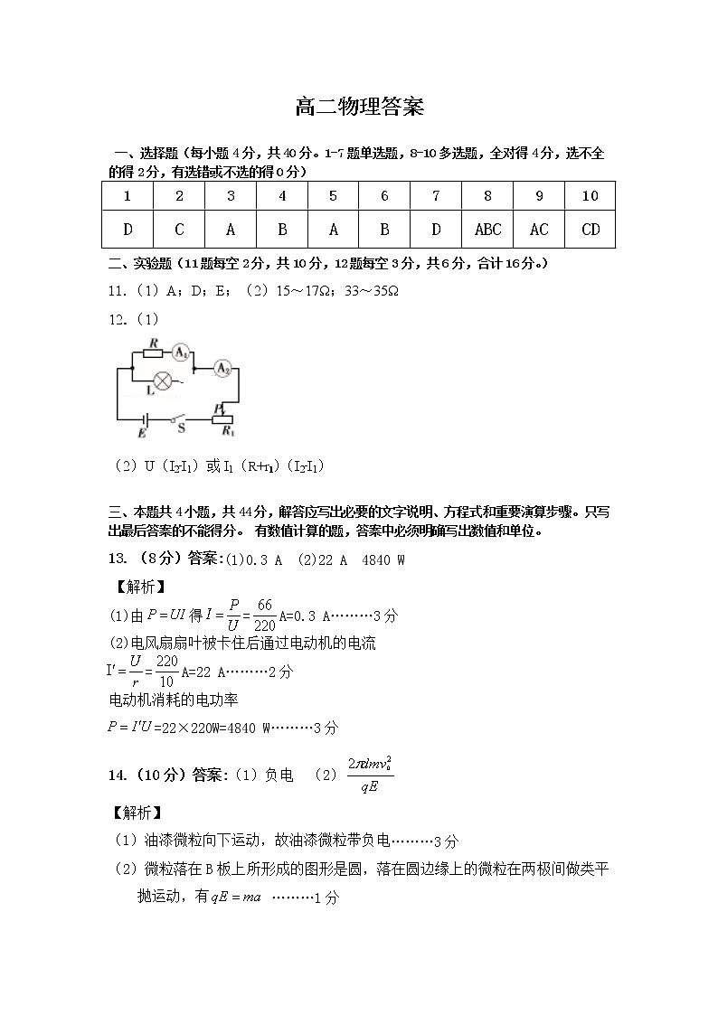 江西省赣州市2019-2020学年高二上学期期中考试物理答案第1页