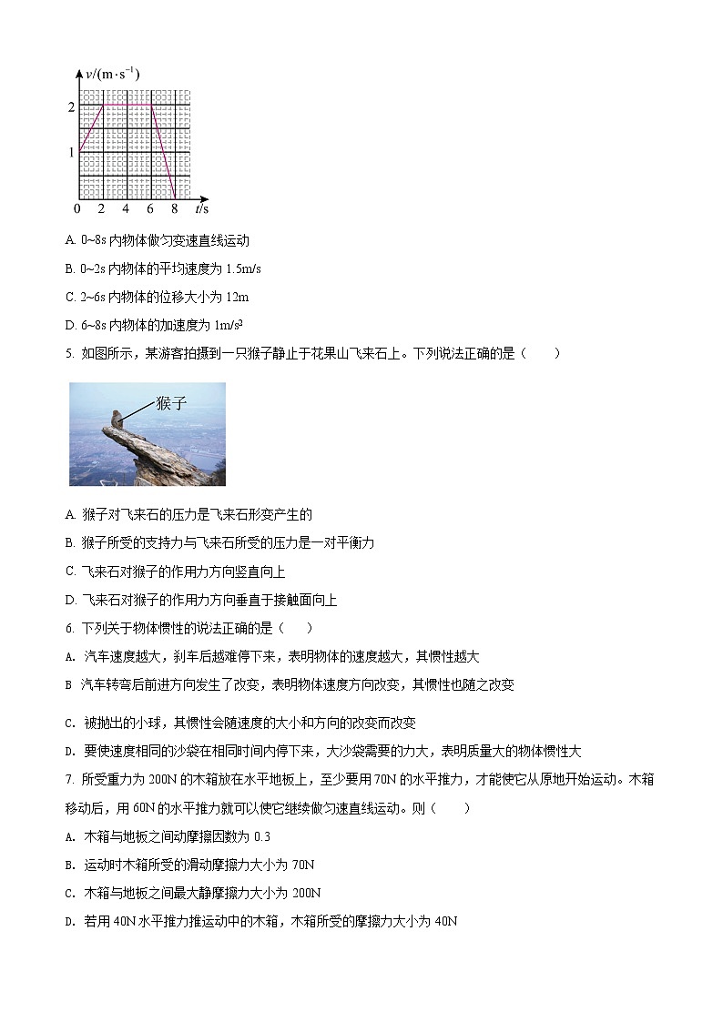 精品解析：江苏省连云港市2021-2022学年高一（上）期末物理试题（原卷版）第2页