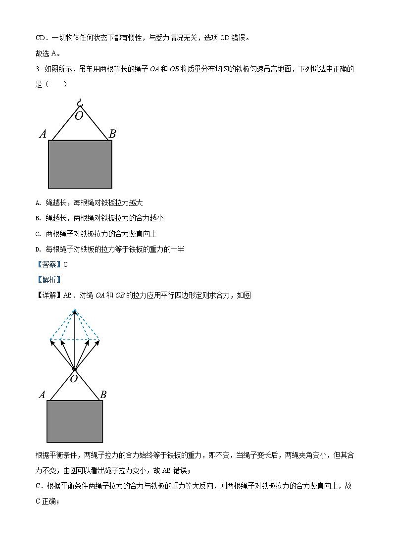 精品解析：广东省茂名市信宜市2021-2022学年高一（上）期末物理试题（解析版）第2页