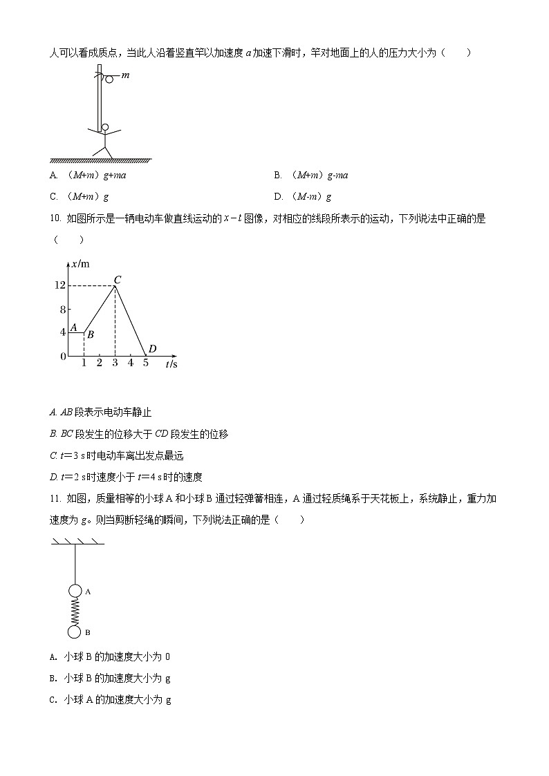 精品解析：黑龙江省双鸭山市集贤县2021-2022学年高一（上）期末物理试题03